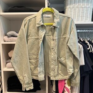 Zara Women's Light Sage Green Jean Jacket